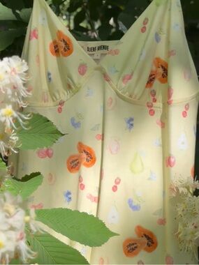 Djerf Avenue Go Slow Fruit Dress S Summer Fruit Print Slip Dress Lyocell